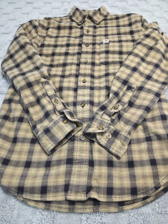 Carhartt Men’s Tan and Black Plaid Button-Down Flannel Size S - Picture 7 of 8